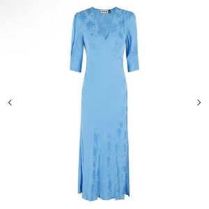 Rixo Zadie Leafy VNeck Dress Blue Leaf Jacquard , Medium